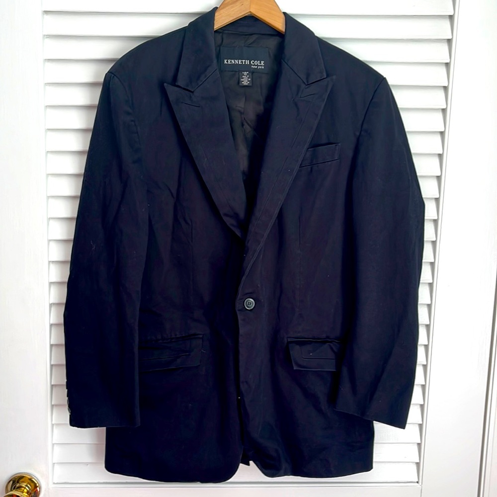 Kenneth Cole New York Cotton Single Button Blazer Jacket in Blue Black